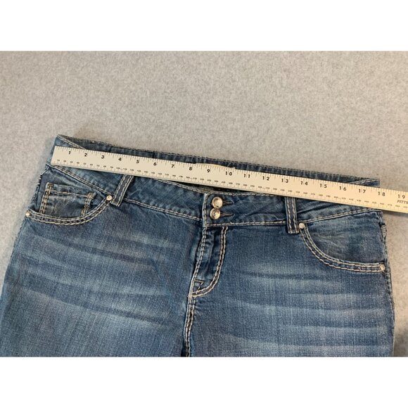 Vigoss Womens Size 8 Fit Bootcut jeans Raw Hem Blue Denim Flap Back Pockets Tan - Picture 7 of 8